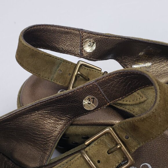 Cordani 6.5 Olive Green Platform Rivets Heels Womans Wedge Slingback Buckle Shoe - Picture 10 of 16